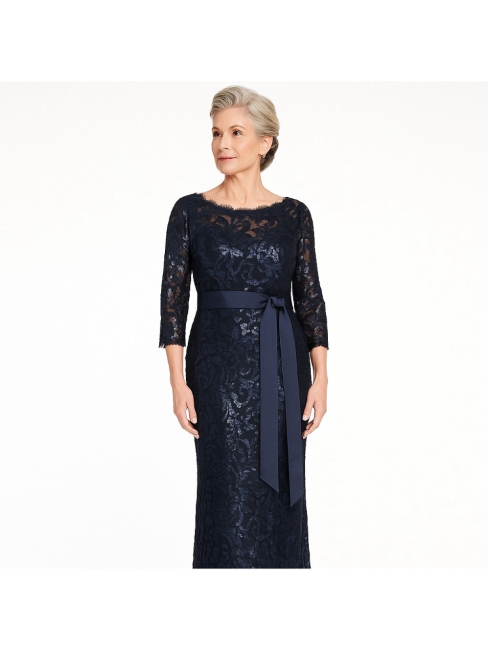 Tadashi Shoji Sequin Lace Evening Gown Navy Blue Size Large to XL